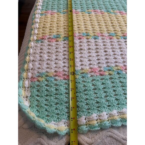 Handmade Pastel Crochet Baby Blanket 42x53, Soft Vintage Style Afghan - Picture 7 of 16